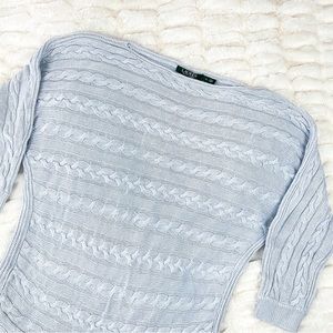 Ralph Lauren blue cable knit dolman 3/4 sleeve sweater • Size XL